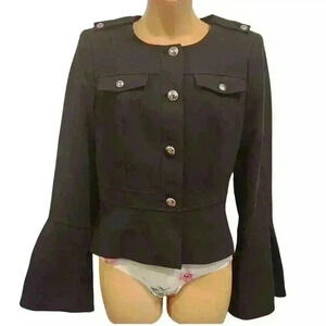 White House Black Market WHBM Black Button-Up Bell Sleeve Peplum Jacket NWT $150